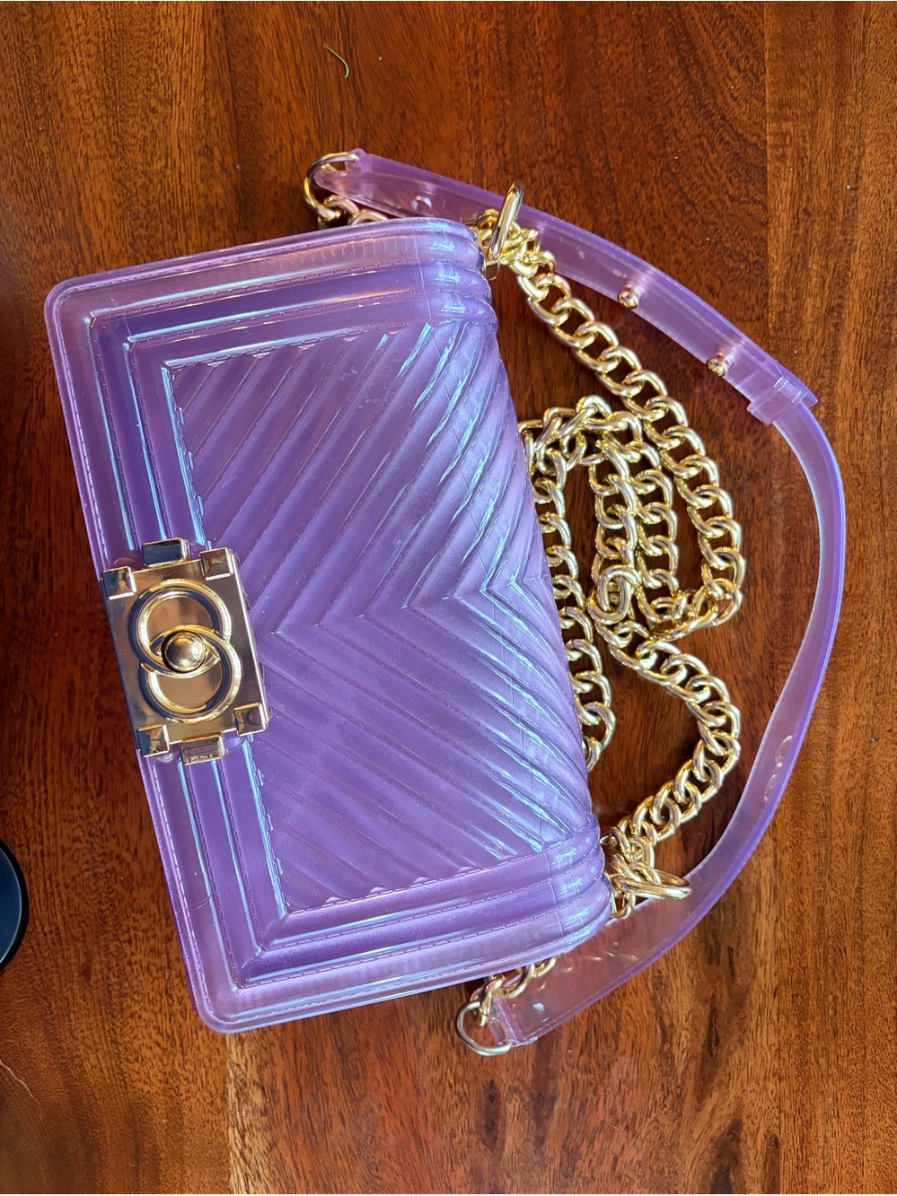 Purple Jelly Chevron Bag with Gold Adjustable Chain